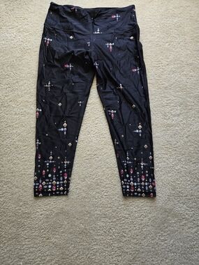Victoria's Secret Black Leggings with Multicolor Gem Motif